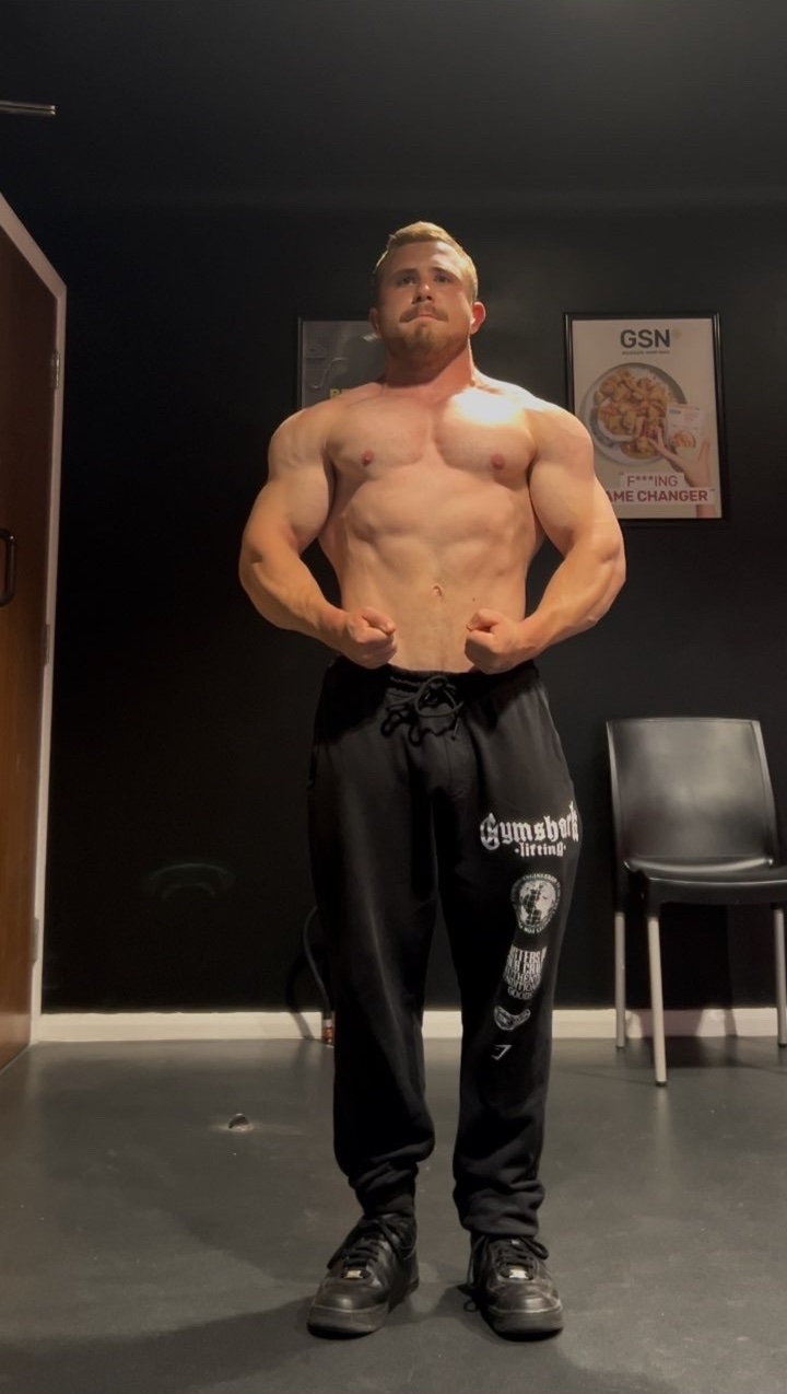 Kieran Blood in a relaxed front pose for a progress check